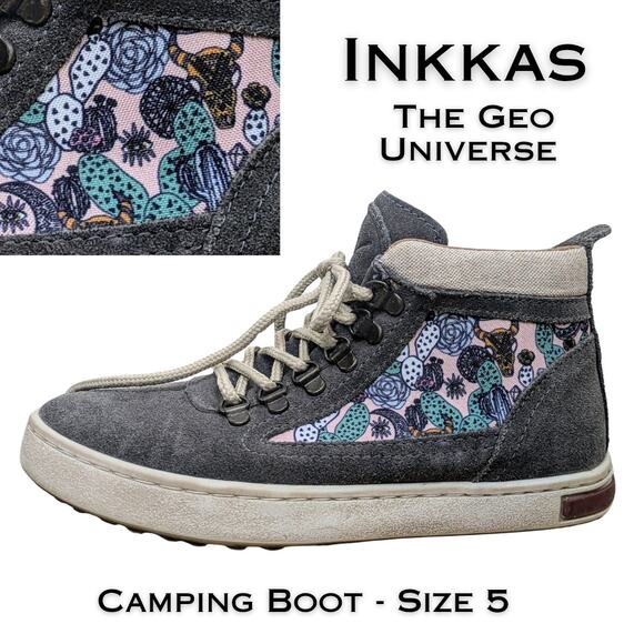 Inkkas The Geo Universe Women's Gray Suede Leather Cactus Camping Boot Size 5 - Picture 1 of 12